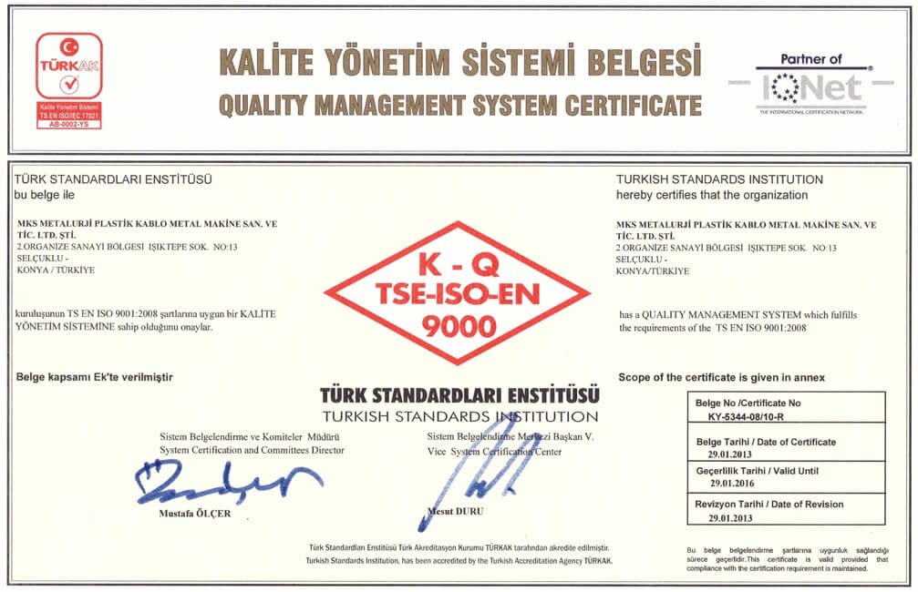 TSE ISO 9001 Certification 1